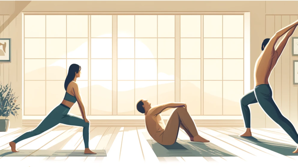3 people doing yoga in an illustration. Whether you are marketing for luxury or charging luxury prices, your product quality needs to match.