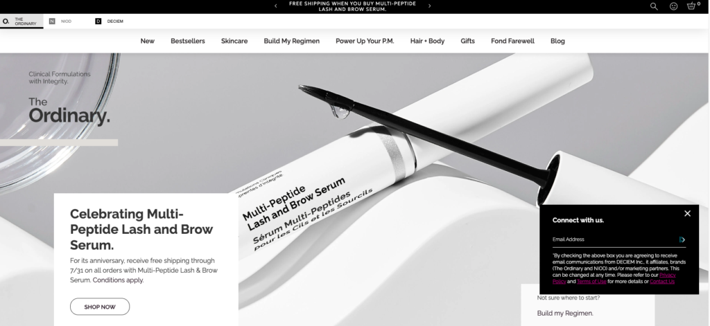 Screenshot of The Ordinary's homepage