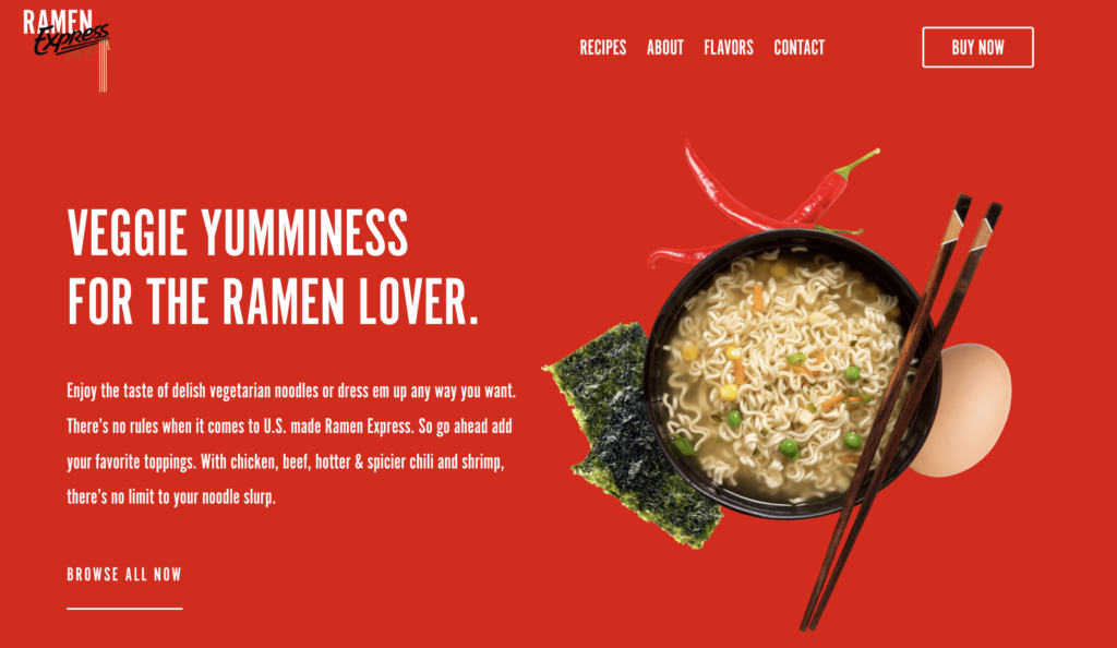 Ramen Express homepage with bowl of ramen on display